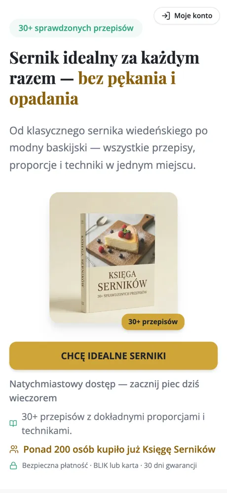 Strona ebooka z przepisami na serniki na telefonie