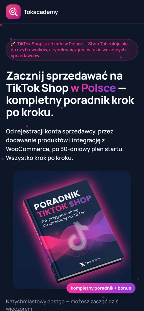 Strona poradnika TikTok Shop na telefonie